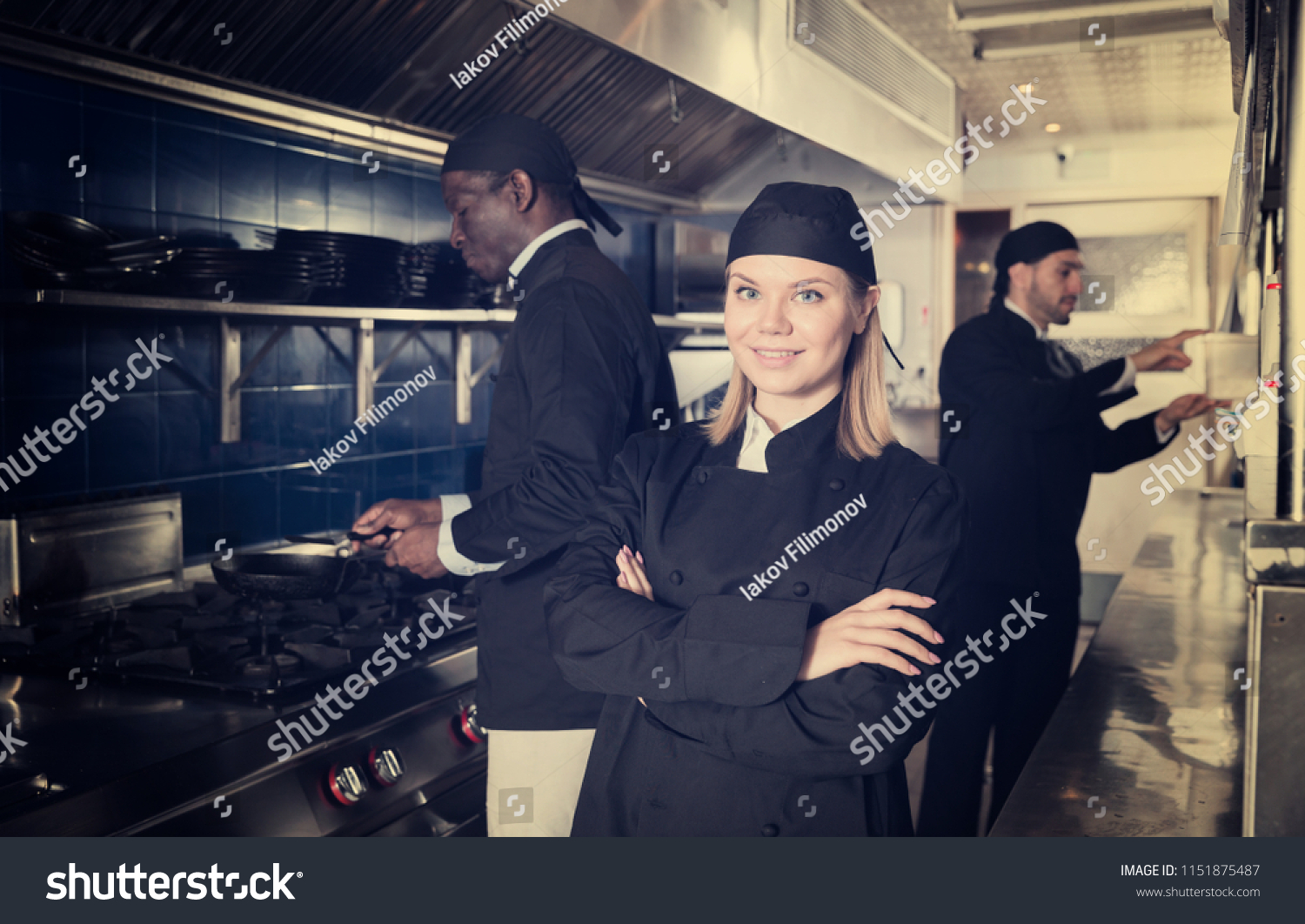 Attractive Female Chef Restaurant Standing Professional Stock Photo ...