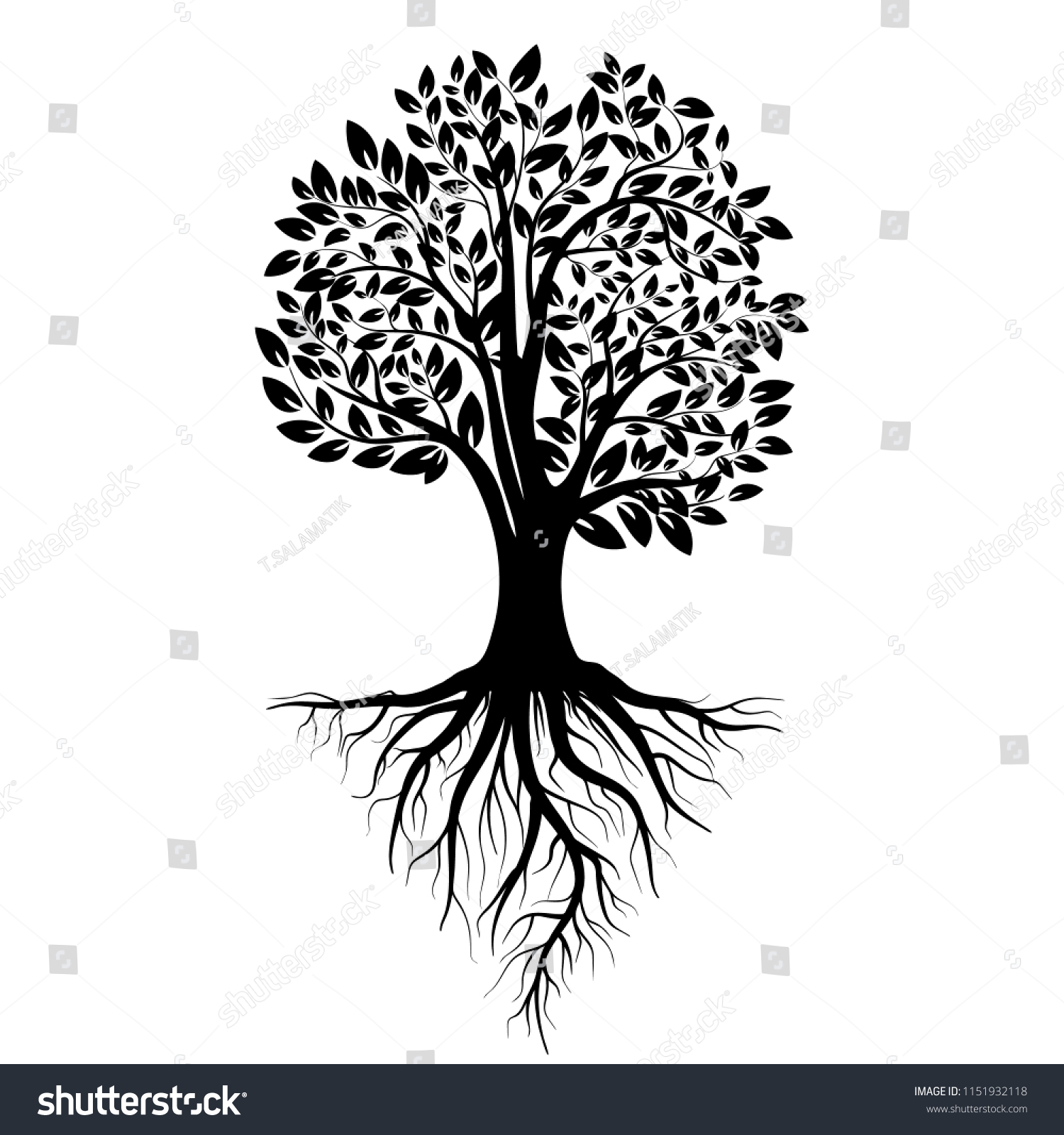 Black Tree Silhouette Tree Roots Isolated Stock Vector (Royalty Free ...