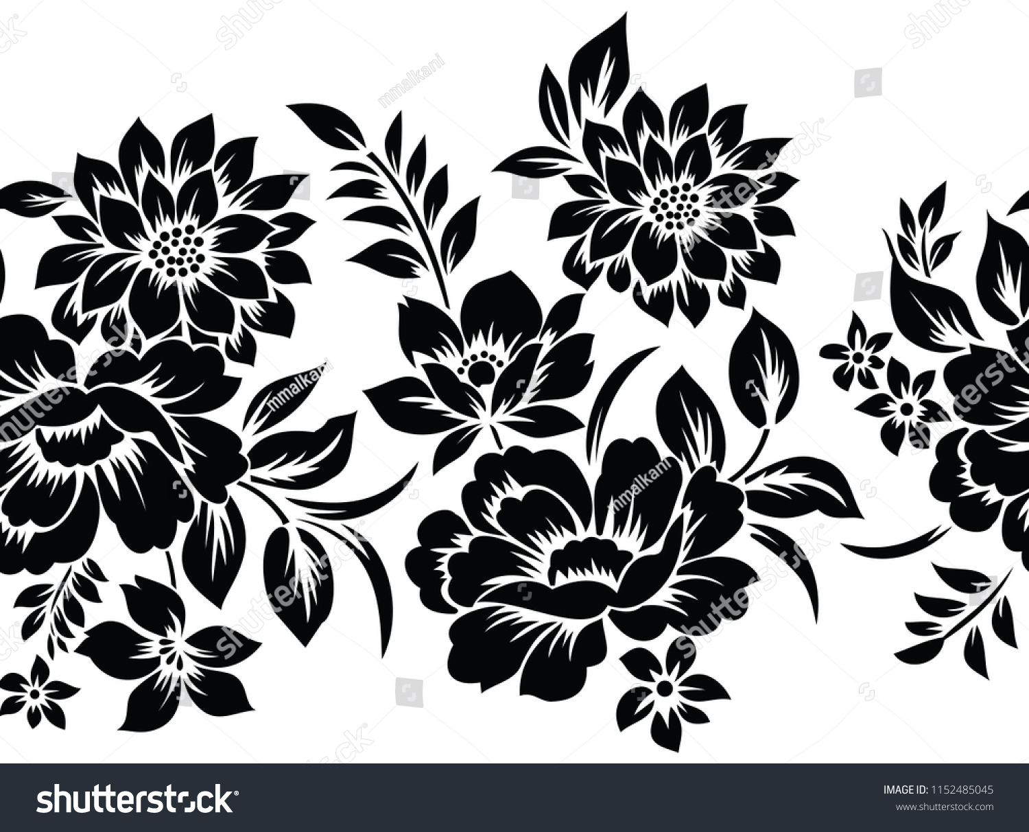 Seamless Black White Floral Border Stock Vector (Royalty Free ...