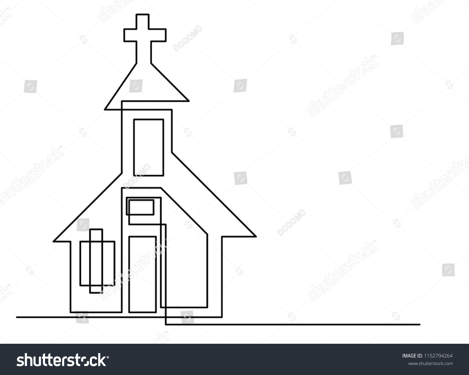 Continuous Line Drawing Christian Churches Building Stock Vector ...