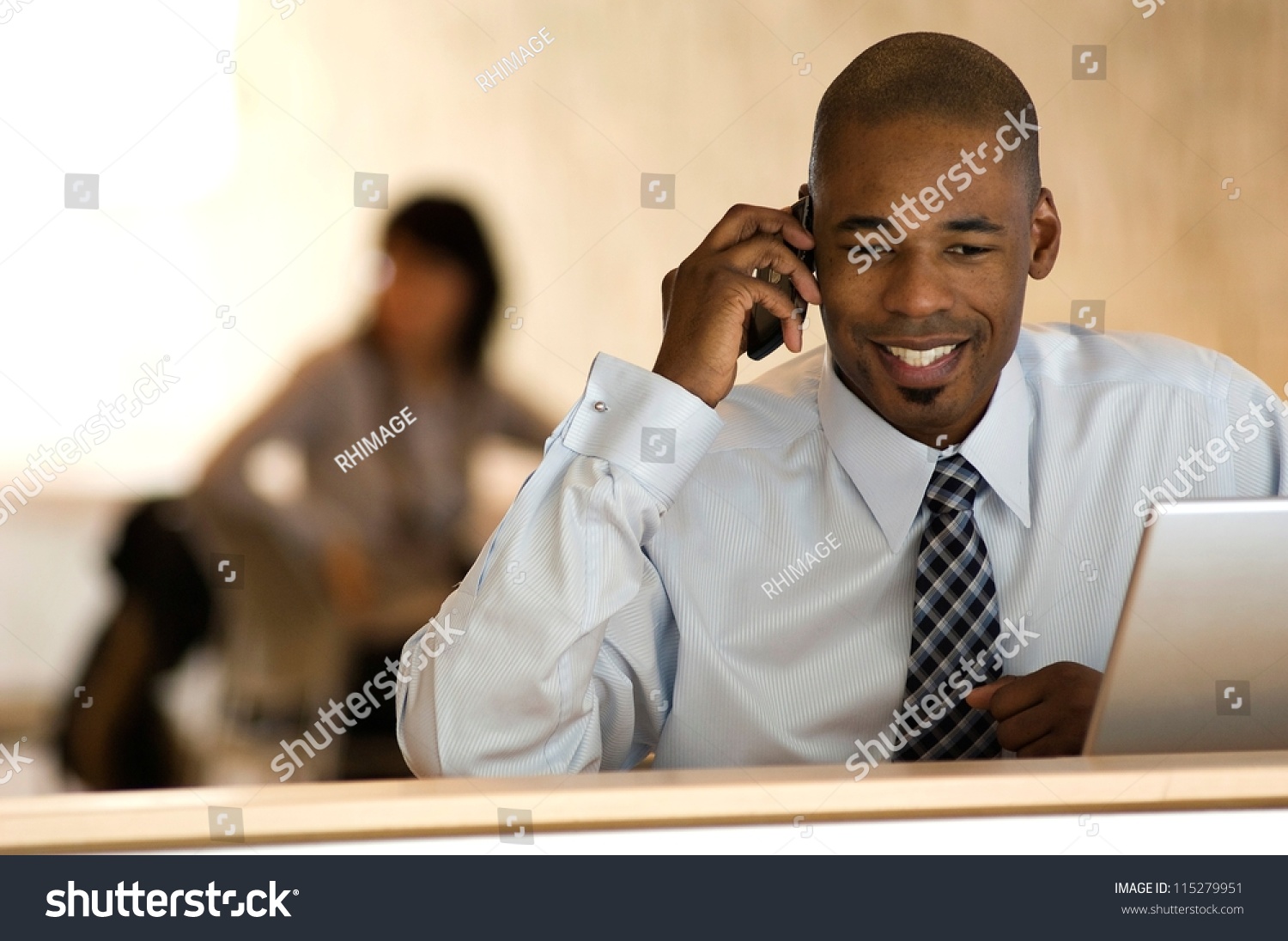 Africanamerican Businessman Talking On Phone Office Stock Photo ...