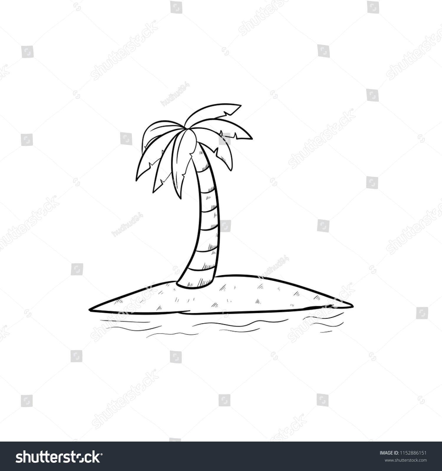 Tropical Deserted Island Palm Tree Doodle Stock Vector (Royalty Free ...