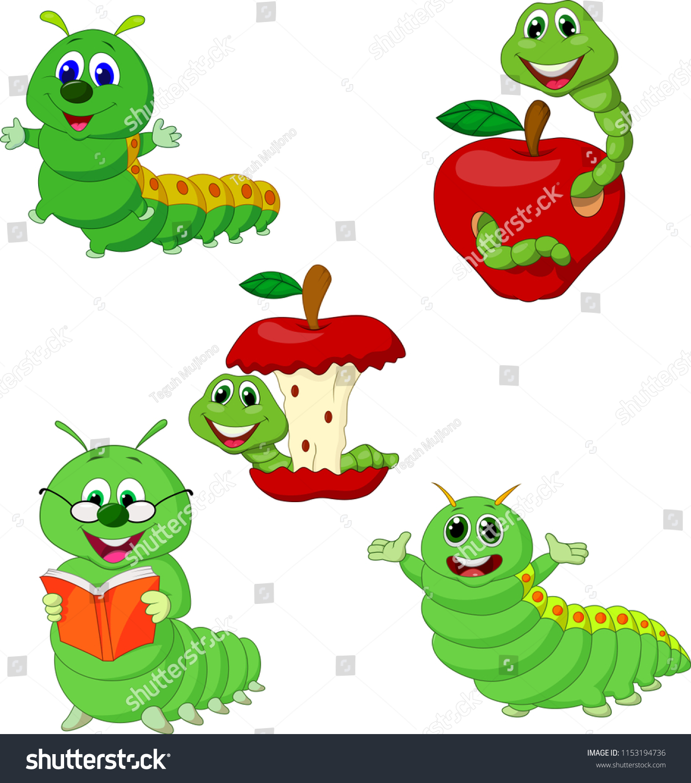 Cartoon Funny Caterpillar Collection Set Stock Vector (Royalty Free ...