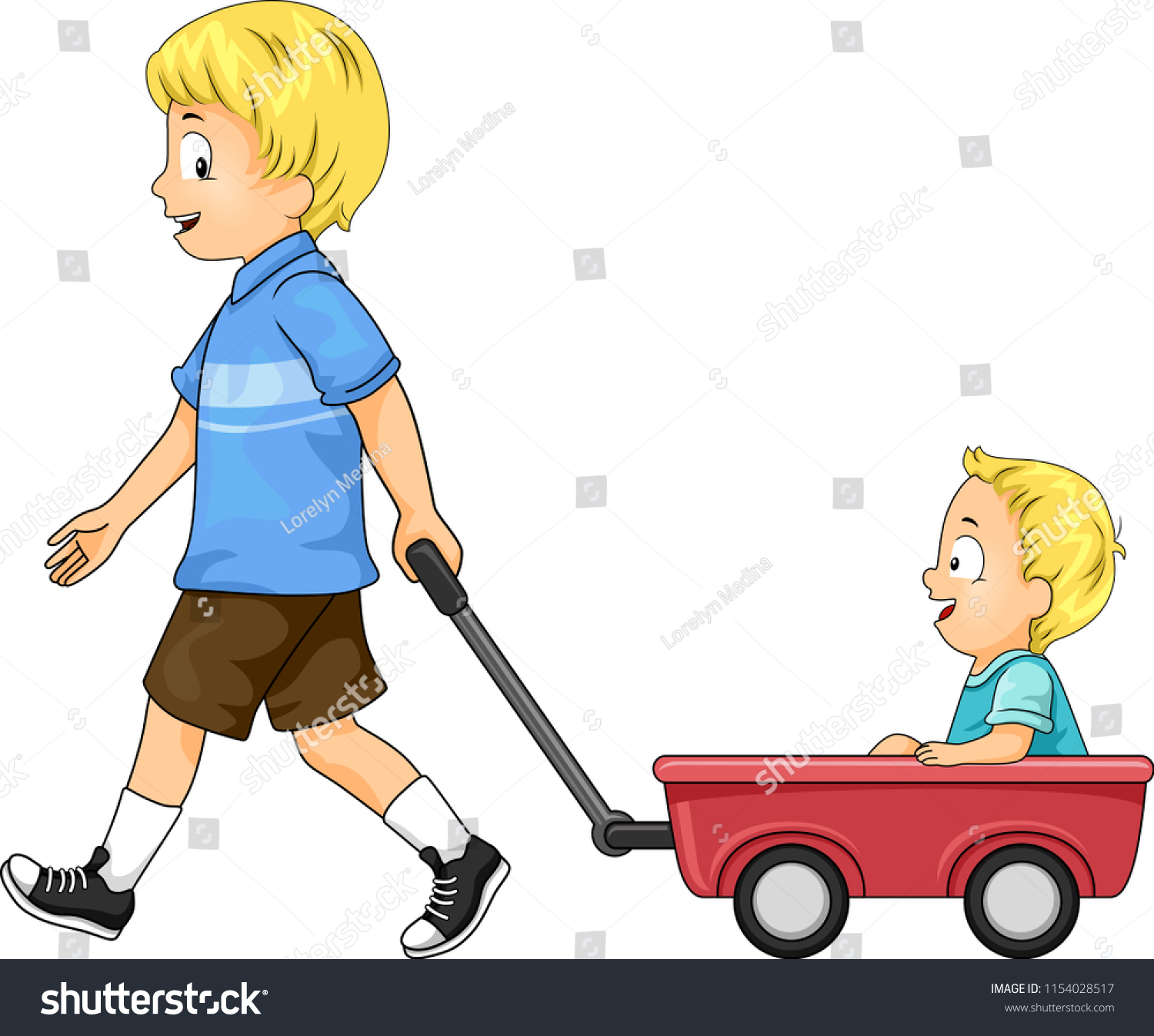 Illustration Kids Boys Older Brother Pulling Stock Vector (Royalty Free ...