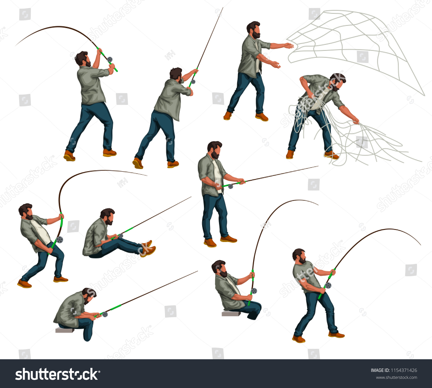 Fisherman Set Stock Vector (Royalty Free) 1154371426 | Shutterstock