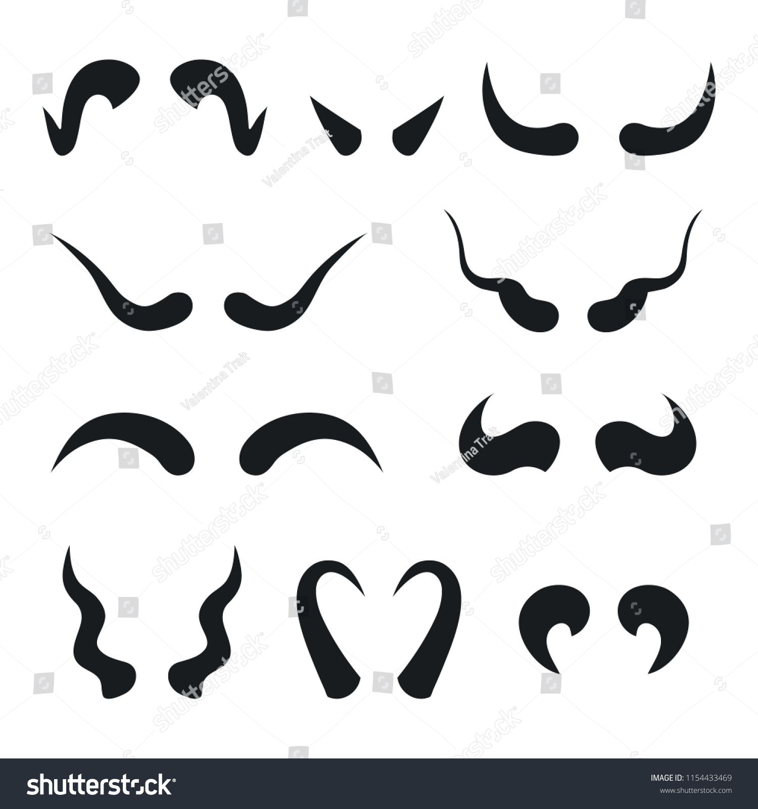 Set Horns Icons Black Silhouettes On Stock Vector (Royalty Free ...