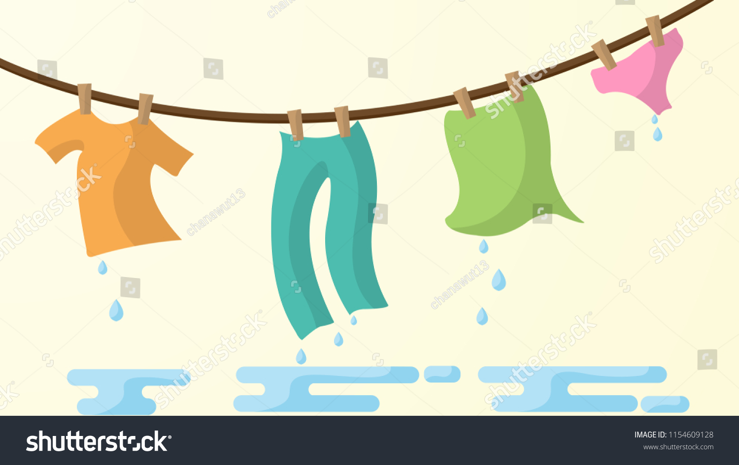 Tshirts Hanging On Clothesline On Windy Stock Vector (Royalty Free ...