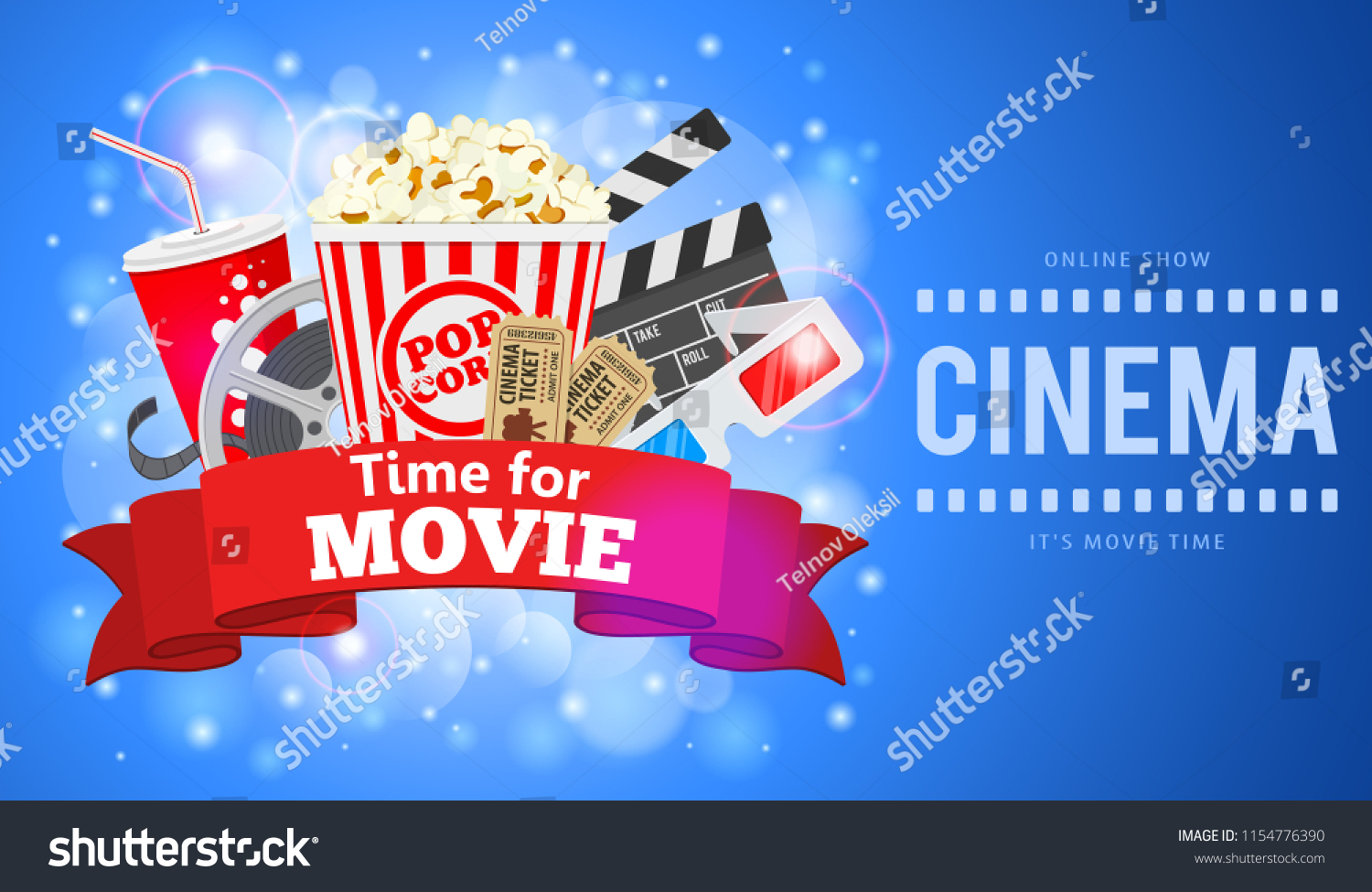 Cinema Movie Time Banner Flat Icons Stock Vector (Royalty Free ...