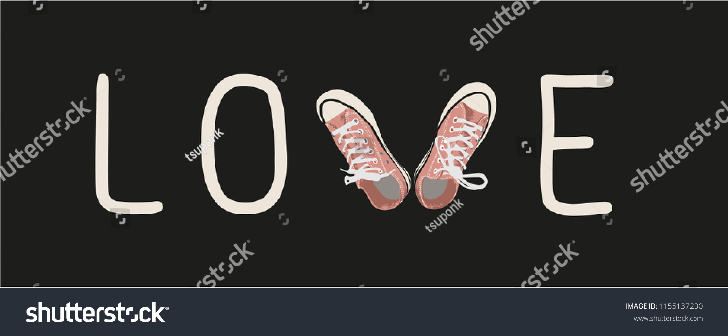 Love Slogan Pink Sneaker Illustration Stock Vector (Royalty Free