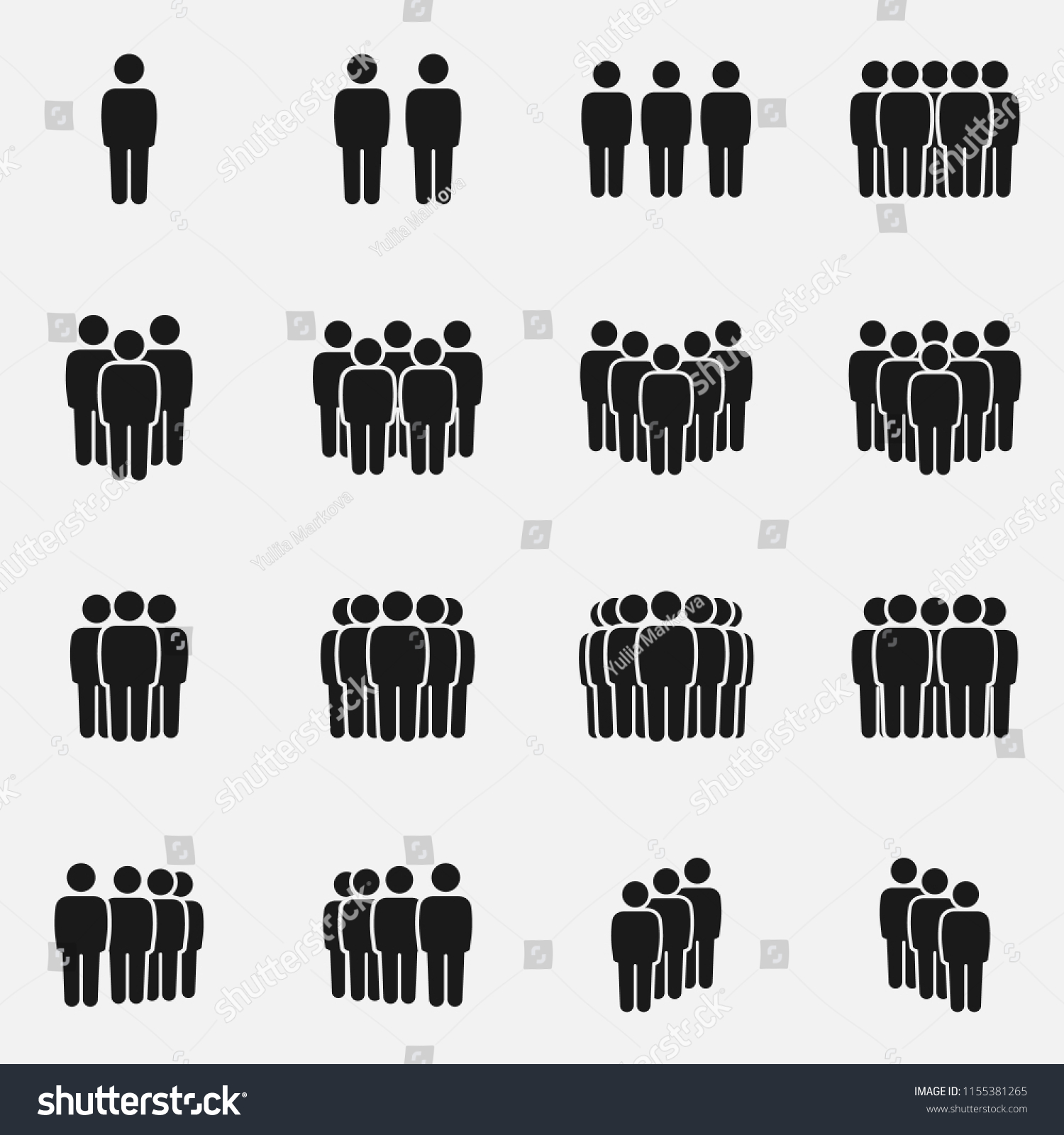 Set Crowd People Silhouettes Vector Icons Stock Vector (Royalty Free ...