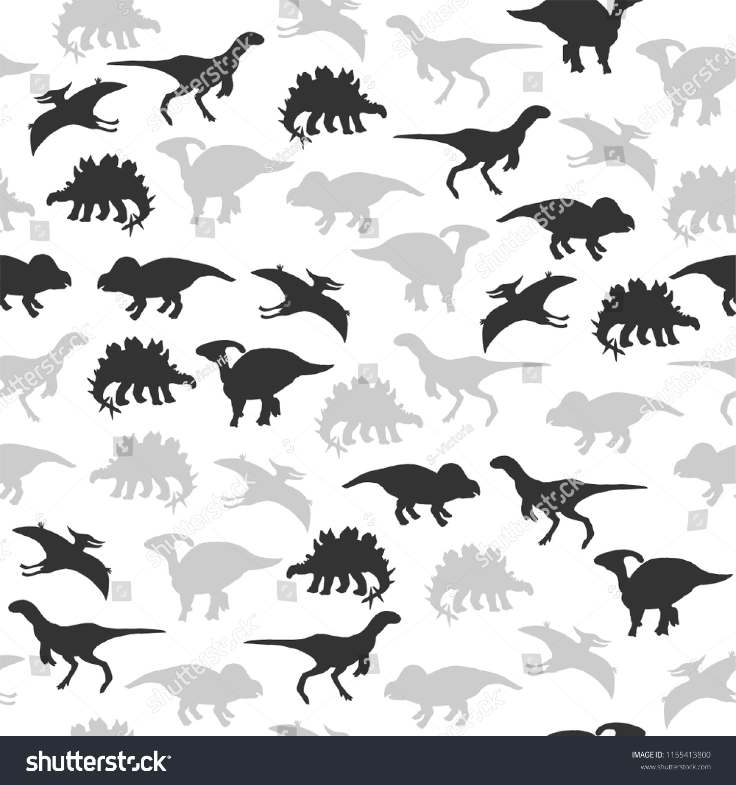 Dinosaur Silhouette Monochrome Seamless Pattern Vector Stock Vector ...