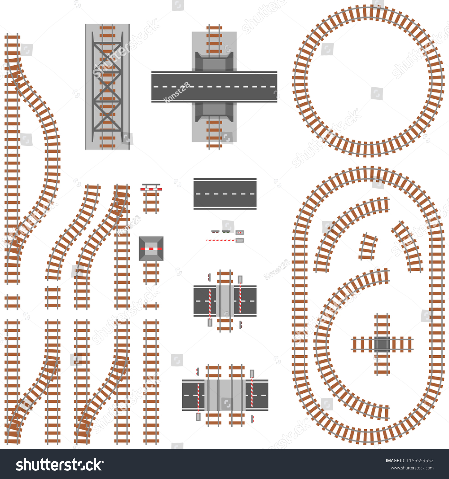 Railway Top View Crossroads Railroad Highway Stock Vector (Royalty Free ...