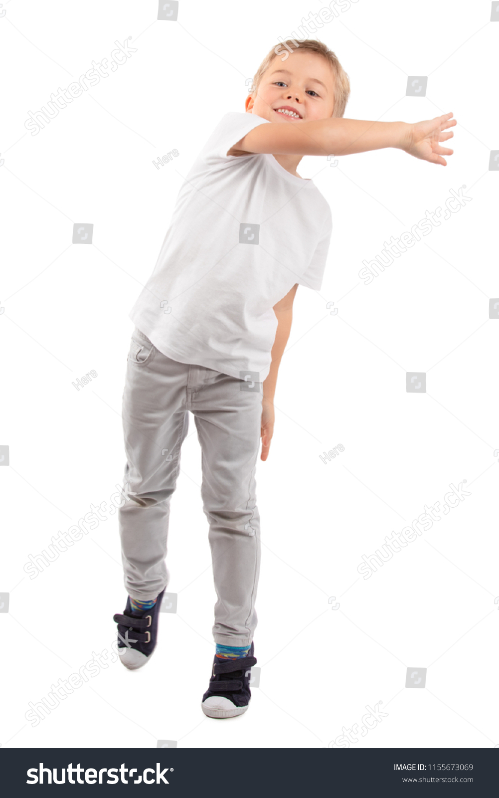 Boy Standing Throwing Isolated On White Stock Photo 1155673069 ...