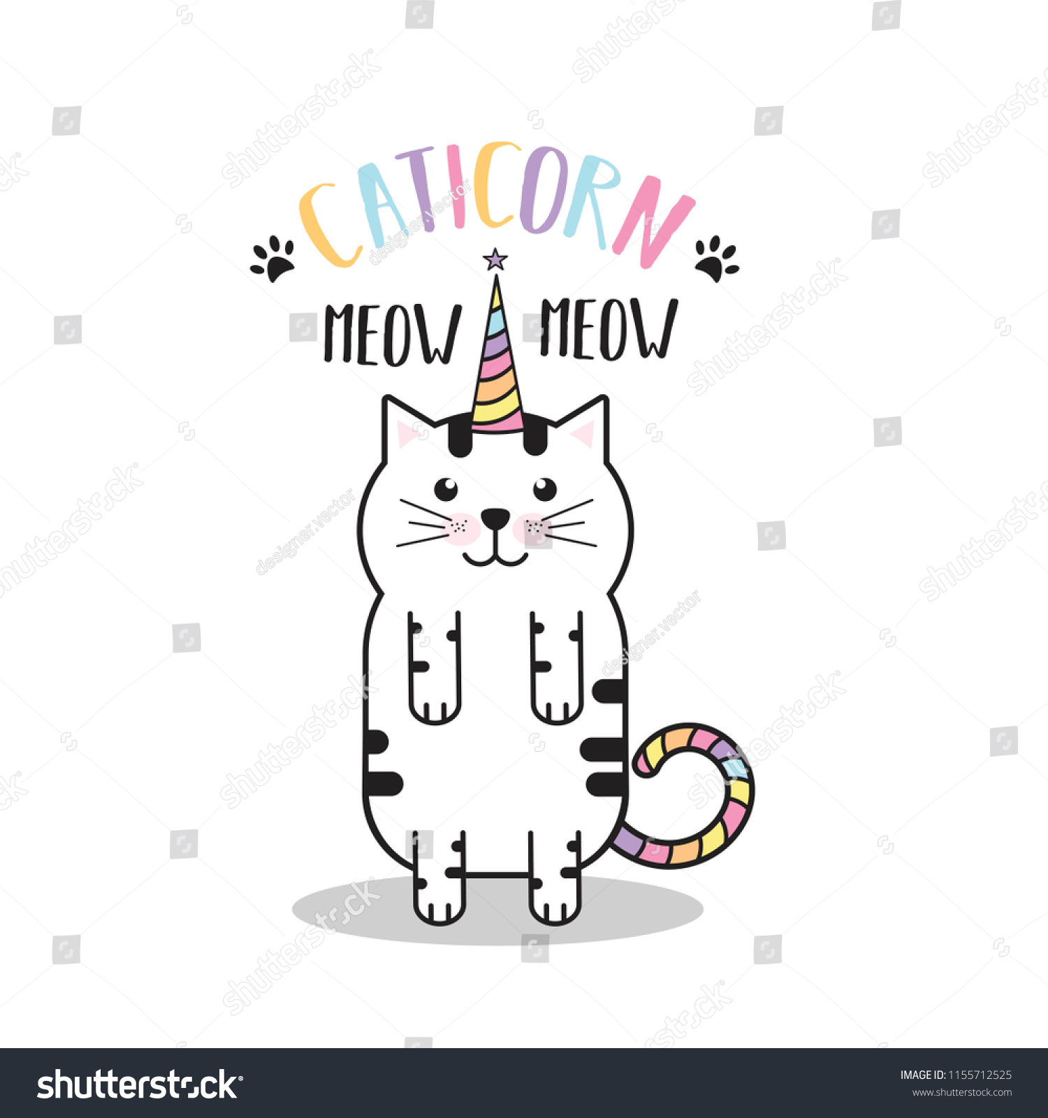 Cute Vector Cartoon Flat Cat Caticorn Stock Vector (Royalty Free ...