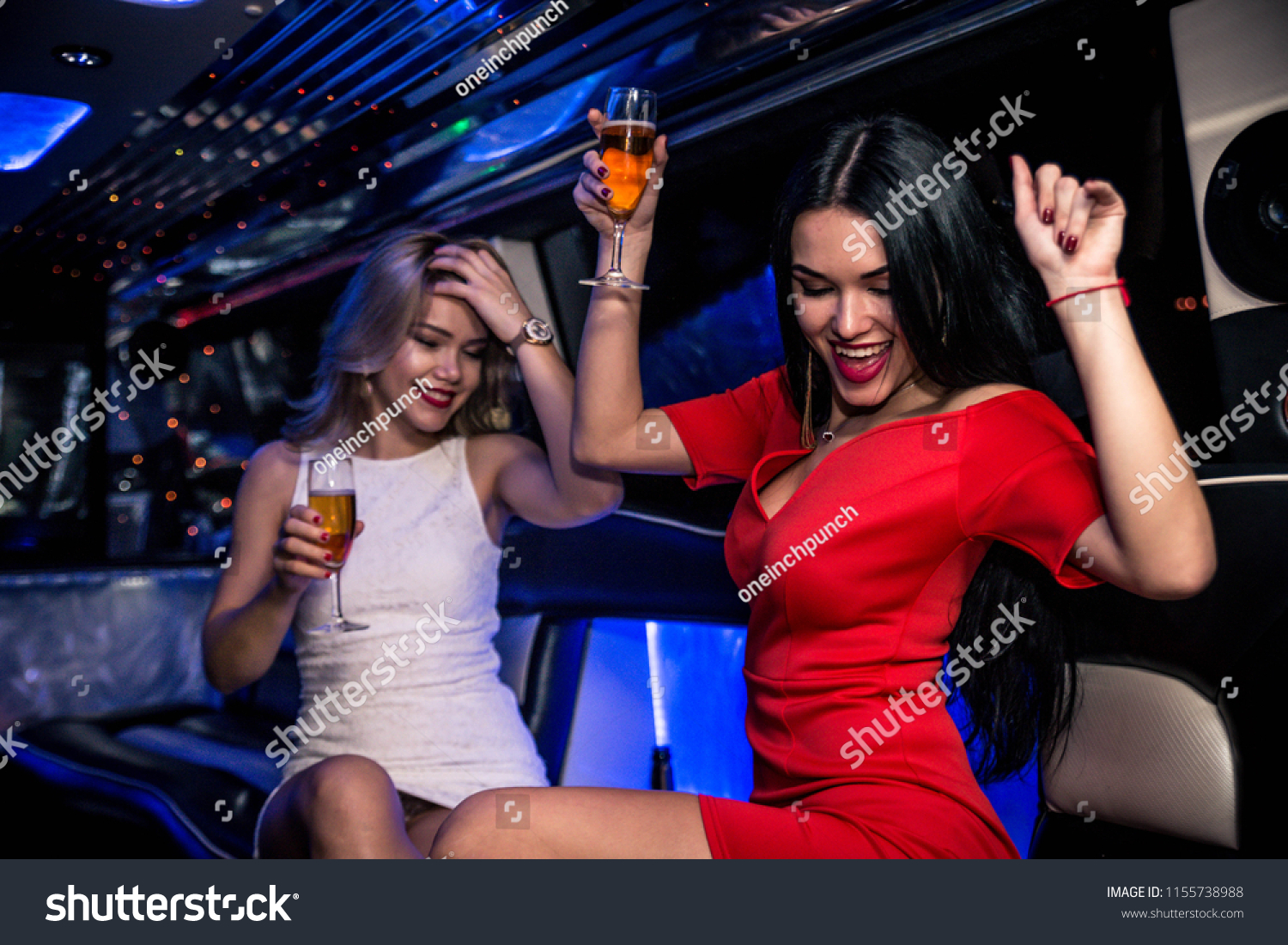 Pretty Women Having Party Limousine Car Stock Photo 1155738988 ...