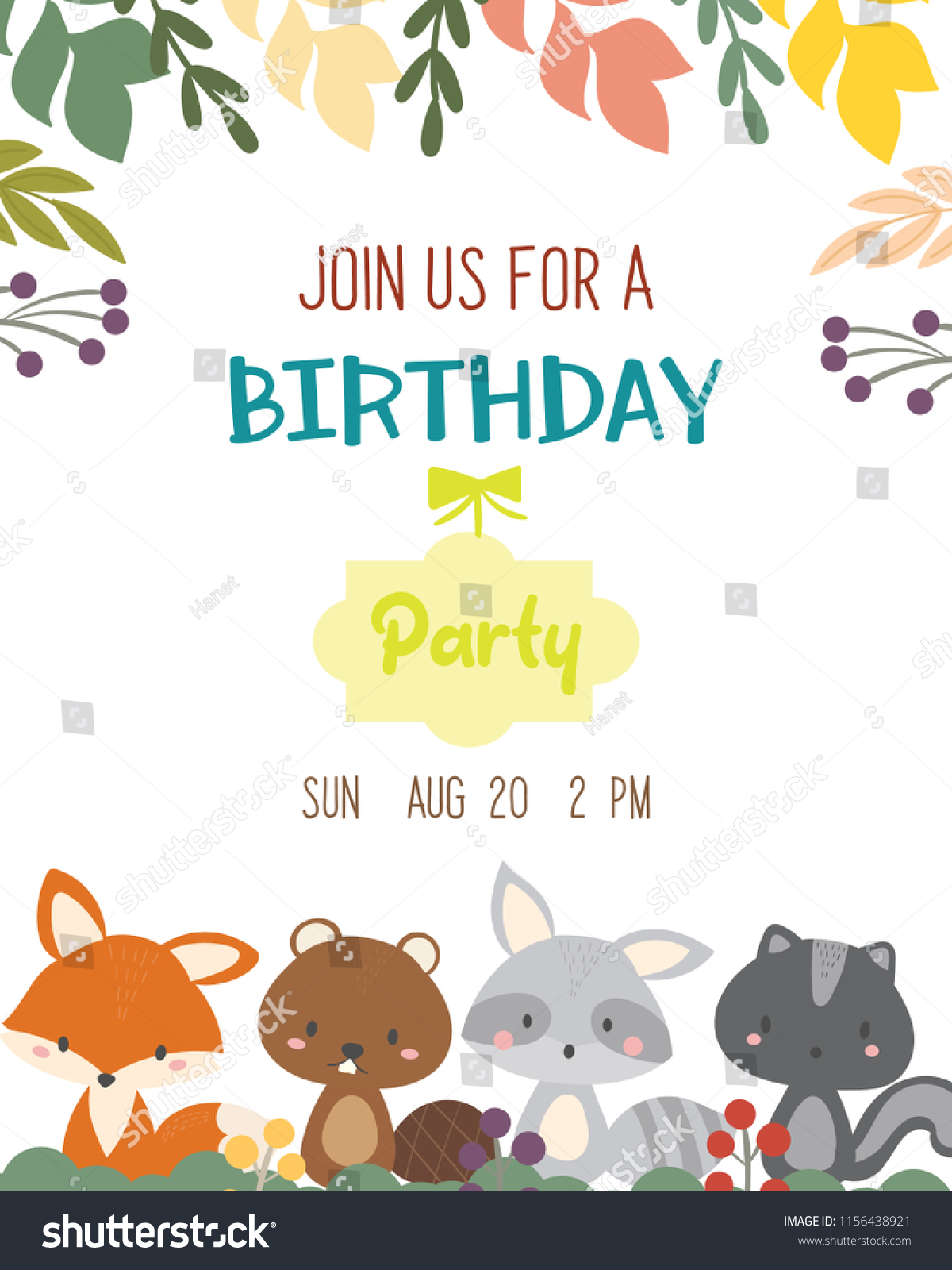 Cute Animal Theme Birthday Party Invitation Stock Vector (Royalty Free ...