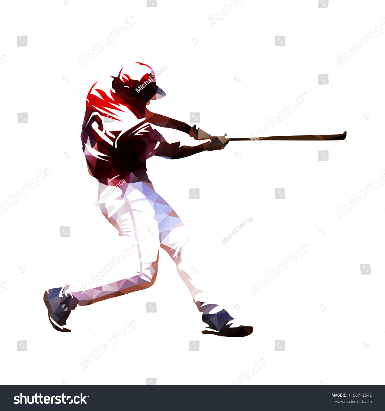 Baseball Player Swinging Bat Isoalted Polygonal Stock Vector (Royalty ...