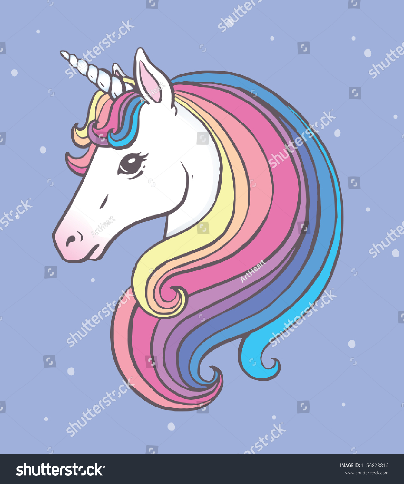 Cute Unicorn Portrait Beautiful Rainbow Mane Stock Vector (Royalty Free ...