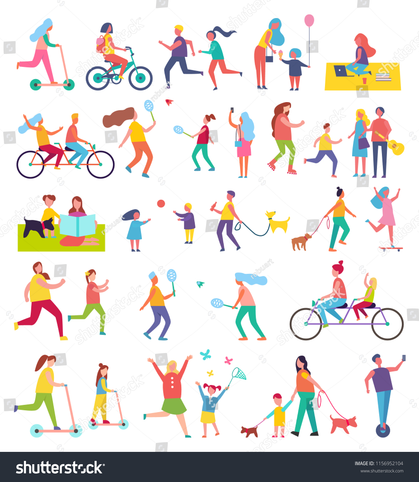 Couple Running Riding Bike Isolated Icons Stock Vector (Royalty Free ...