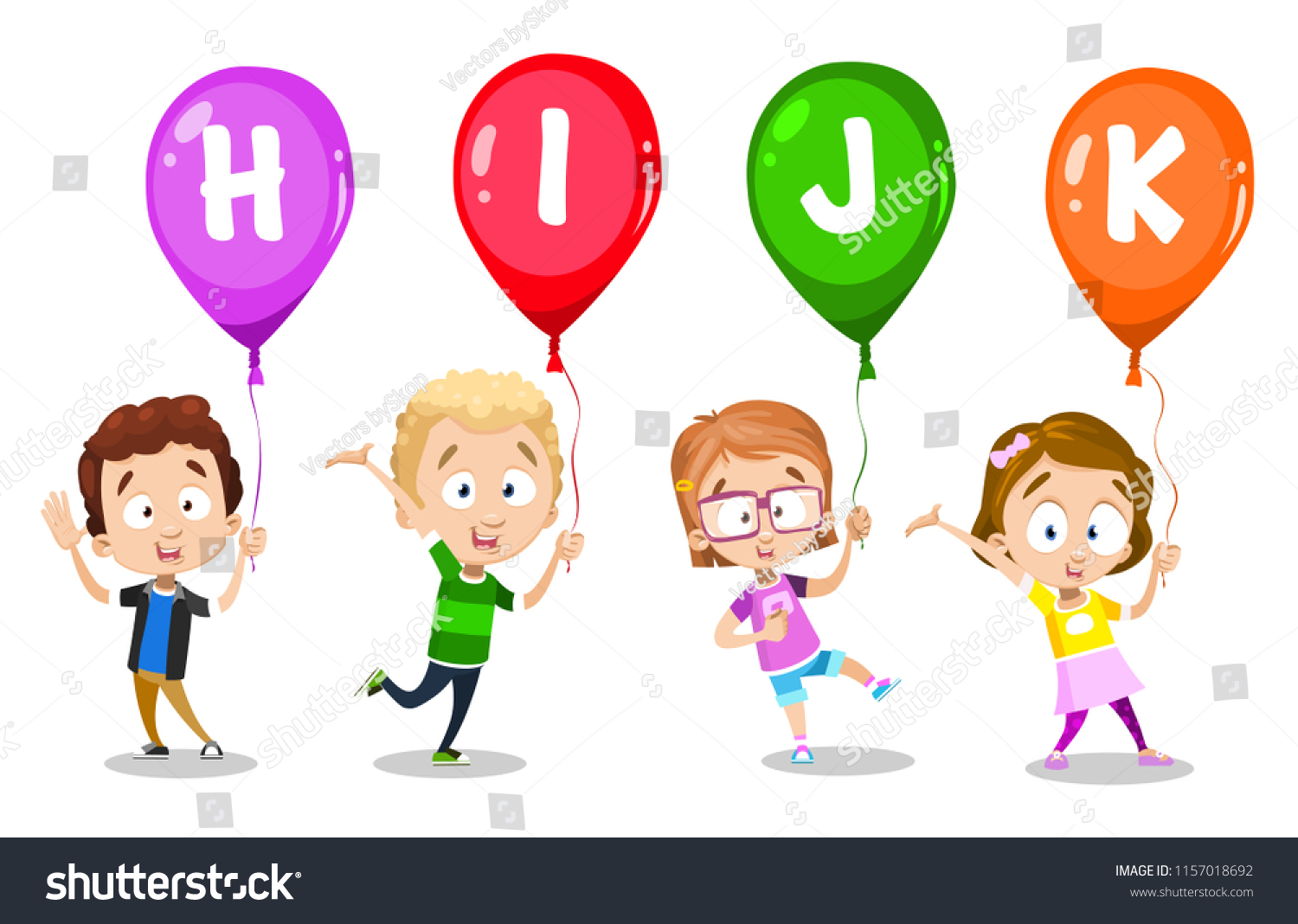 Vector Illustration Kids Holding Balloons Letters Stock Vector (Royalty ...