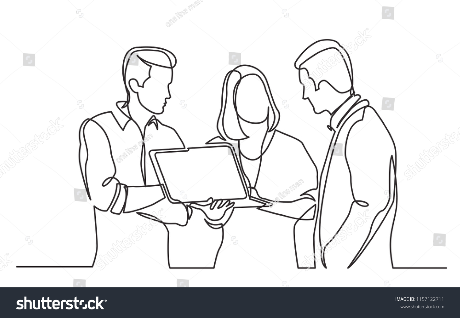 Continuous Line Drawing Team Discussing Work Stock Vector (Royalty Free ...