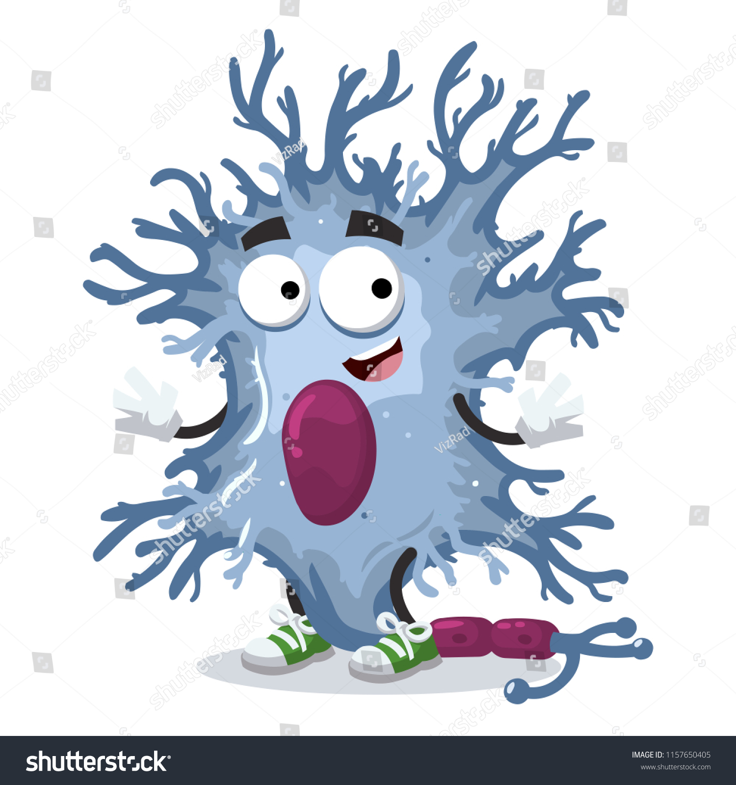 Cartoon Happy Neuron Cell Mascot Smiling Stock Vektorgrafik