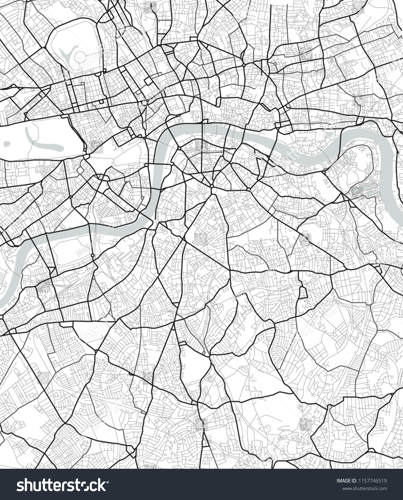 Vector Map London Black White City Stock Vector (Royalty Free ...