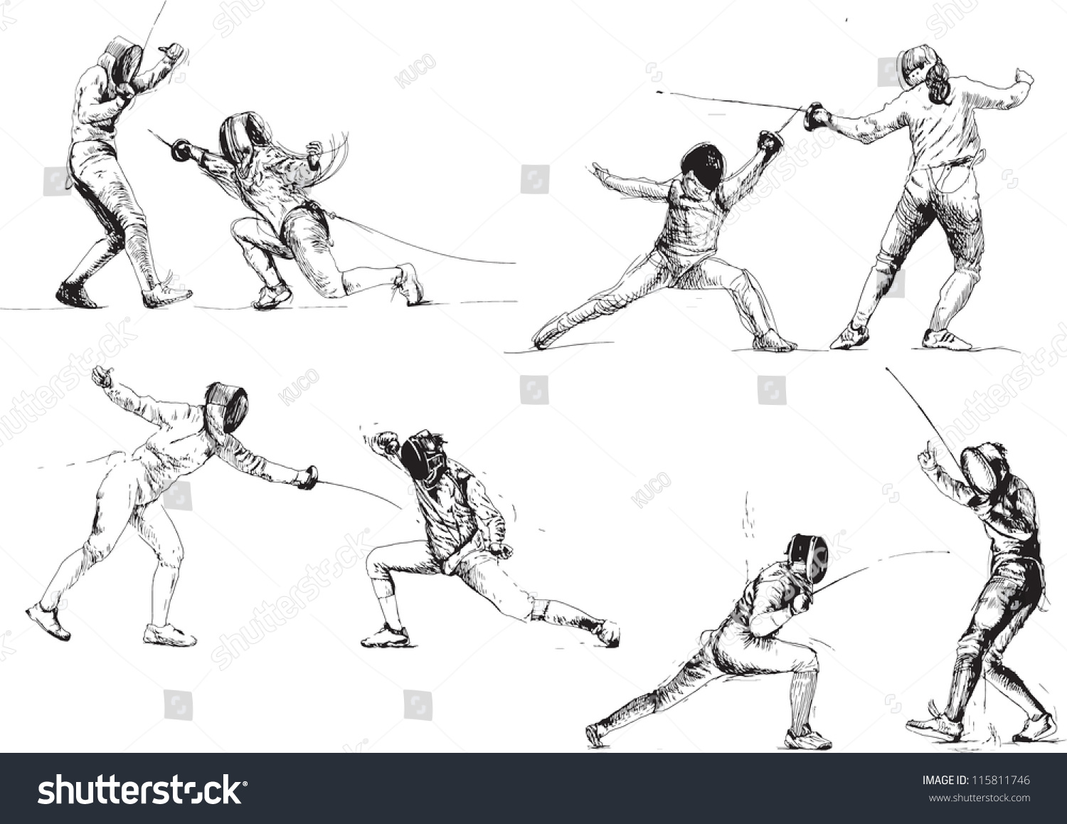 Fencing Collection Illustrations Isolated On White Stock Vector ...