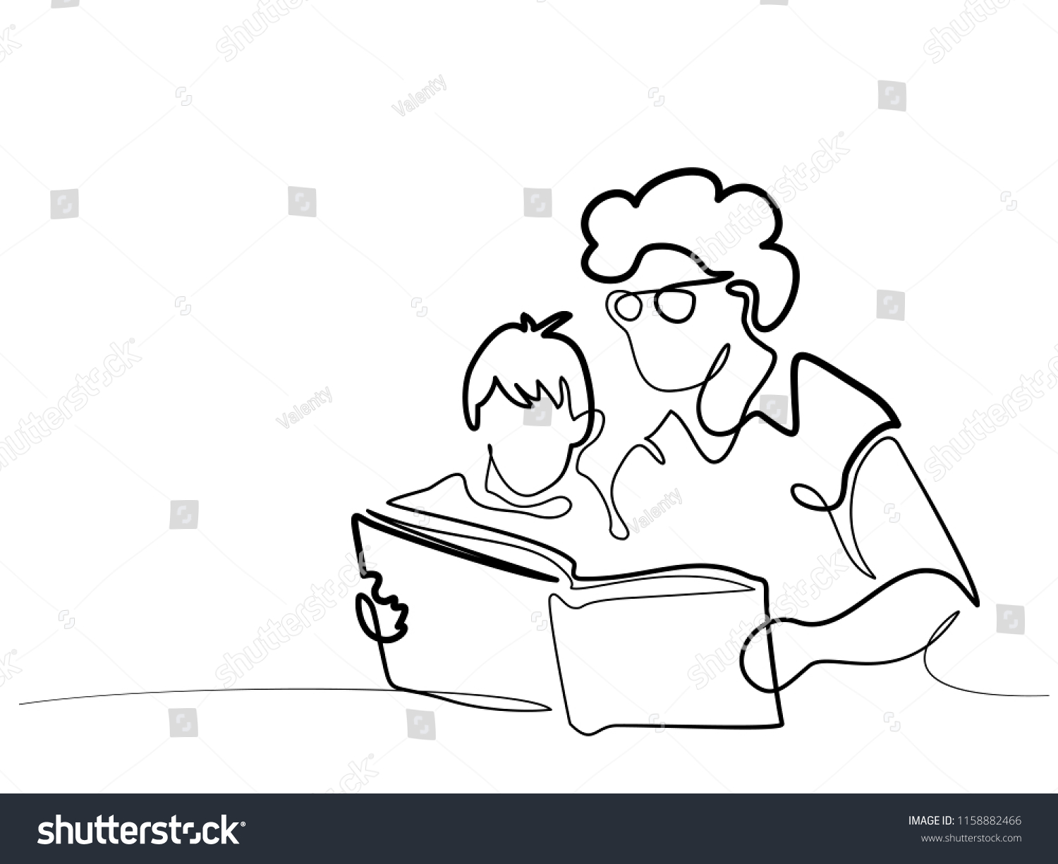 Continuous One Line Drawing Grandmother Sitting Stock Vector (Royalty ...