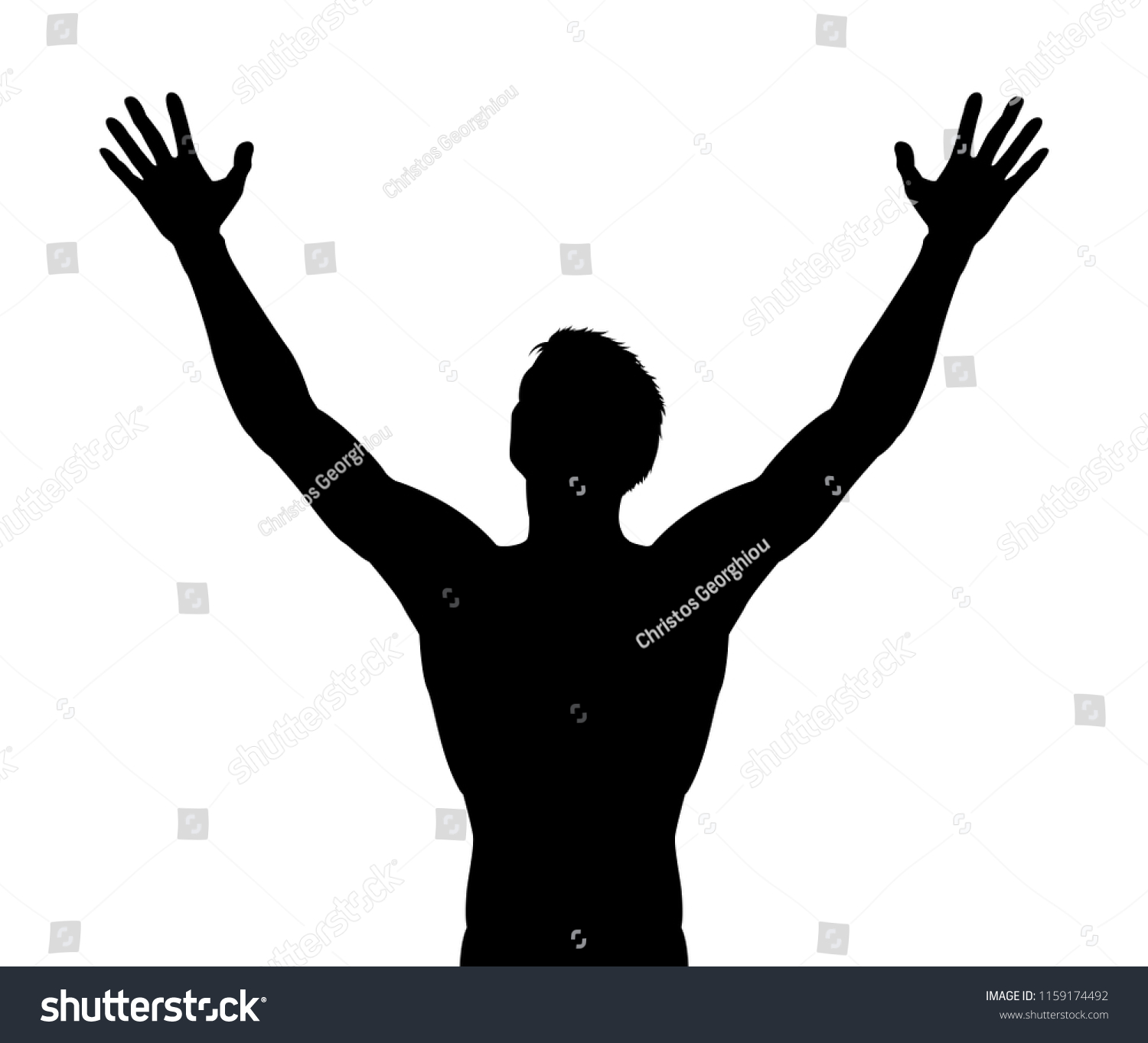 Silhouette Man Arms Raised Praise Triumph Stock Illustration 1159174492 ...