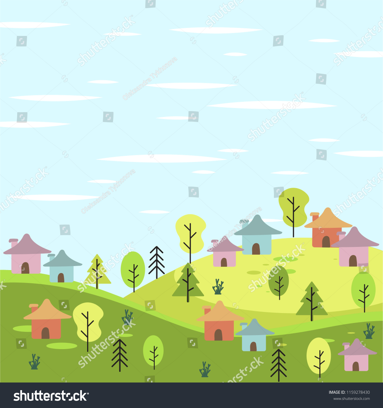 Colorful Vector Village Pattern Background Hand Stock Vector (Royalty ...