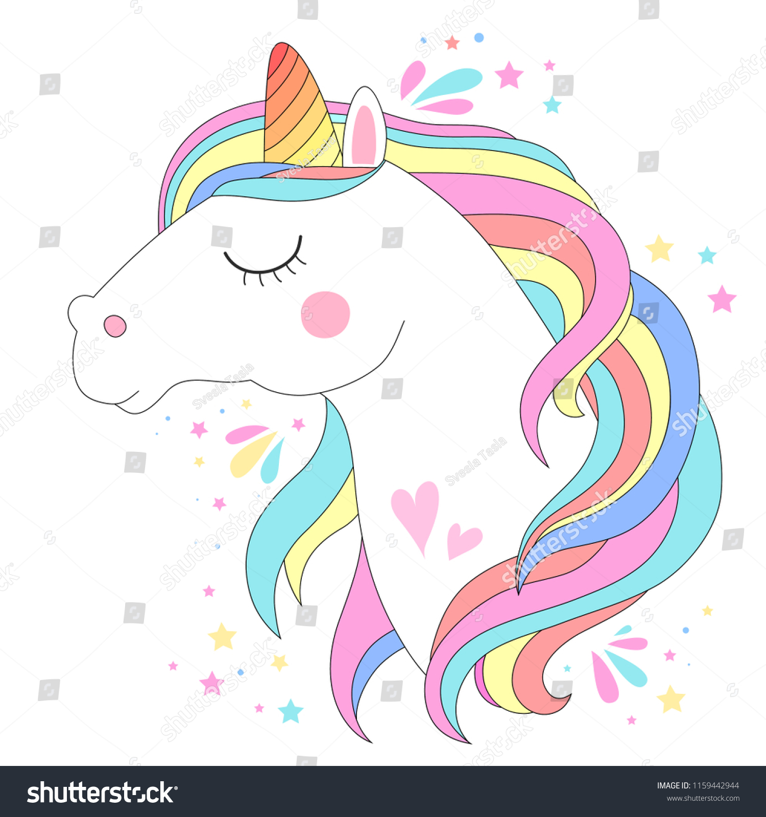 White Unicorn Head Vector Illustration Cute Stock Vector (Royalty Free ...