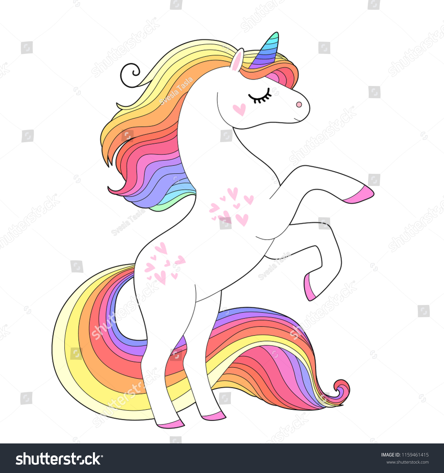 White Unicorn Rainbow Hair Cute Pony Stock Vector (Royalty Free ...