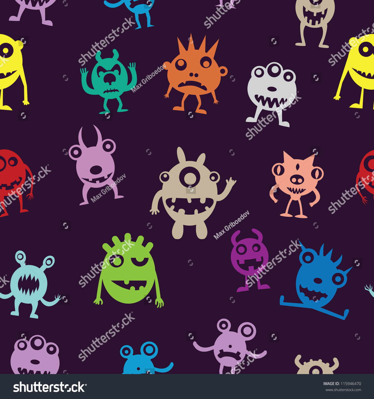 Seamless Pattern Funny Monsters Vector Illustration Stock Vector