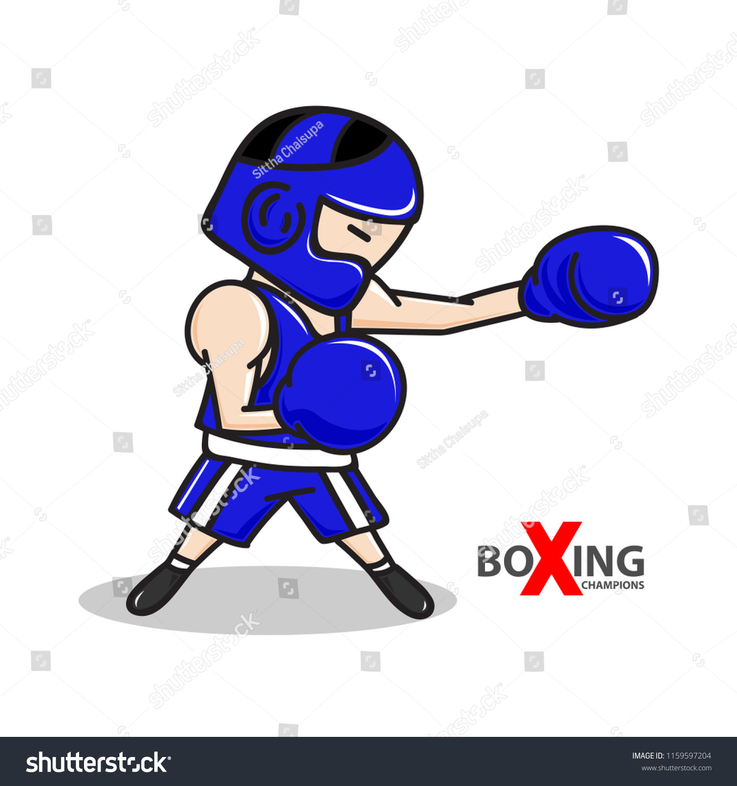 Boy Boxer Exercising Blue Boxing Gloves Stock Vector (Royalty Free ...