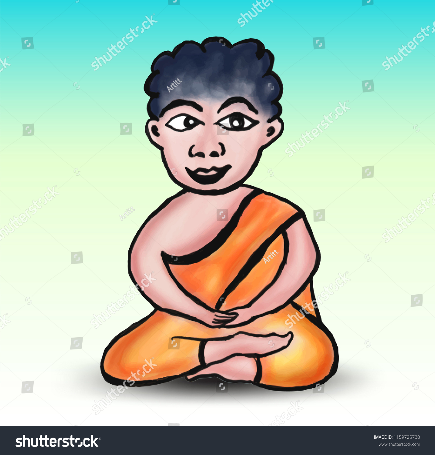 Buddhist Monk Cartoon Vector Illustration Handdrawn Stock Vector Royalty Free 1159725730 9551