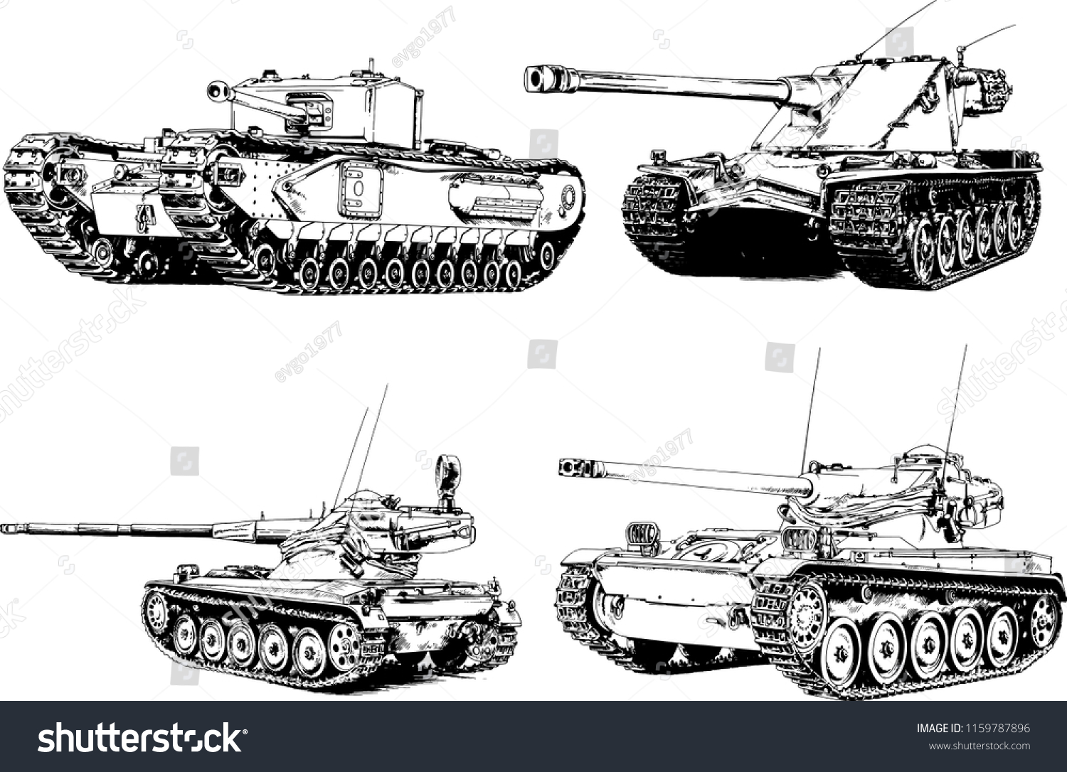 Powerful Tank Gun Drawn Ink Freehand Stock Vector (Royalty Free ...