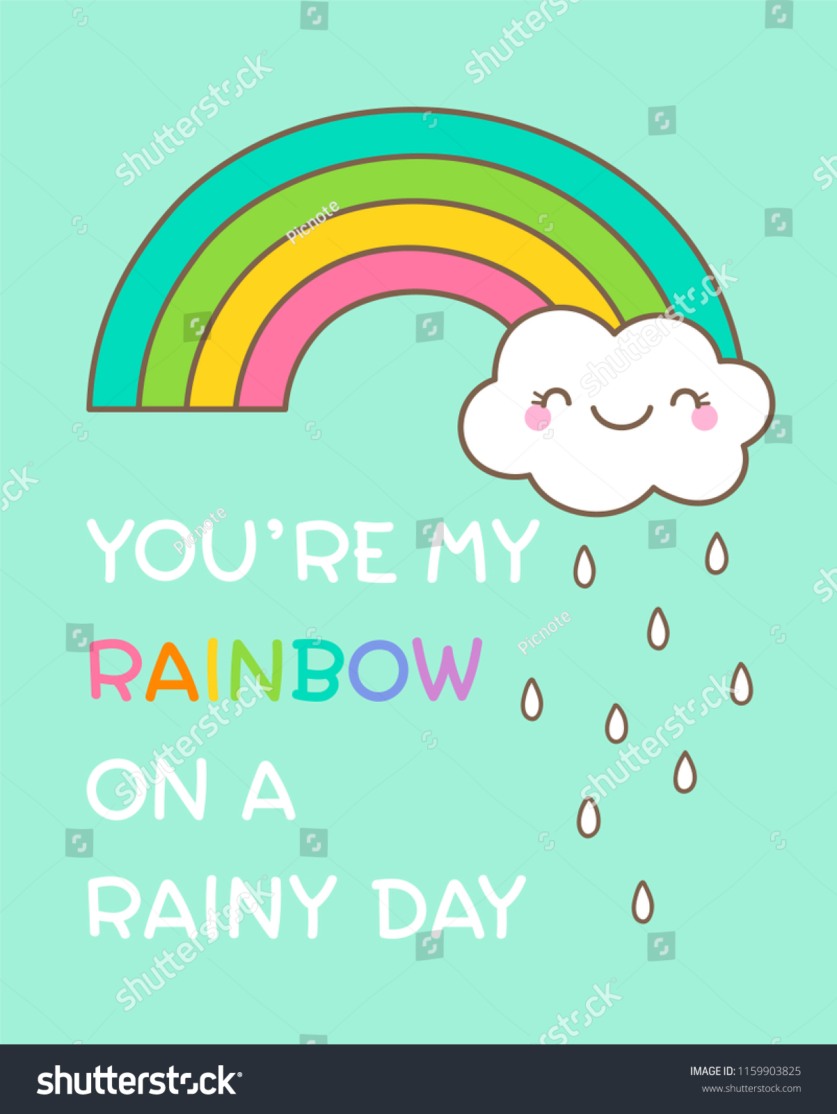 Cute Cloud Rain Rainbow Illustration Text Stock Vector (Royalty Free ...