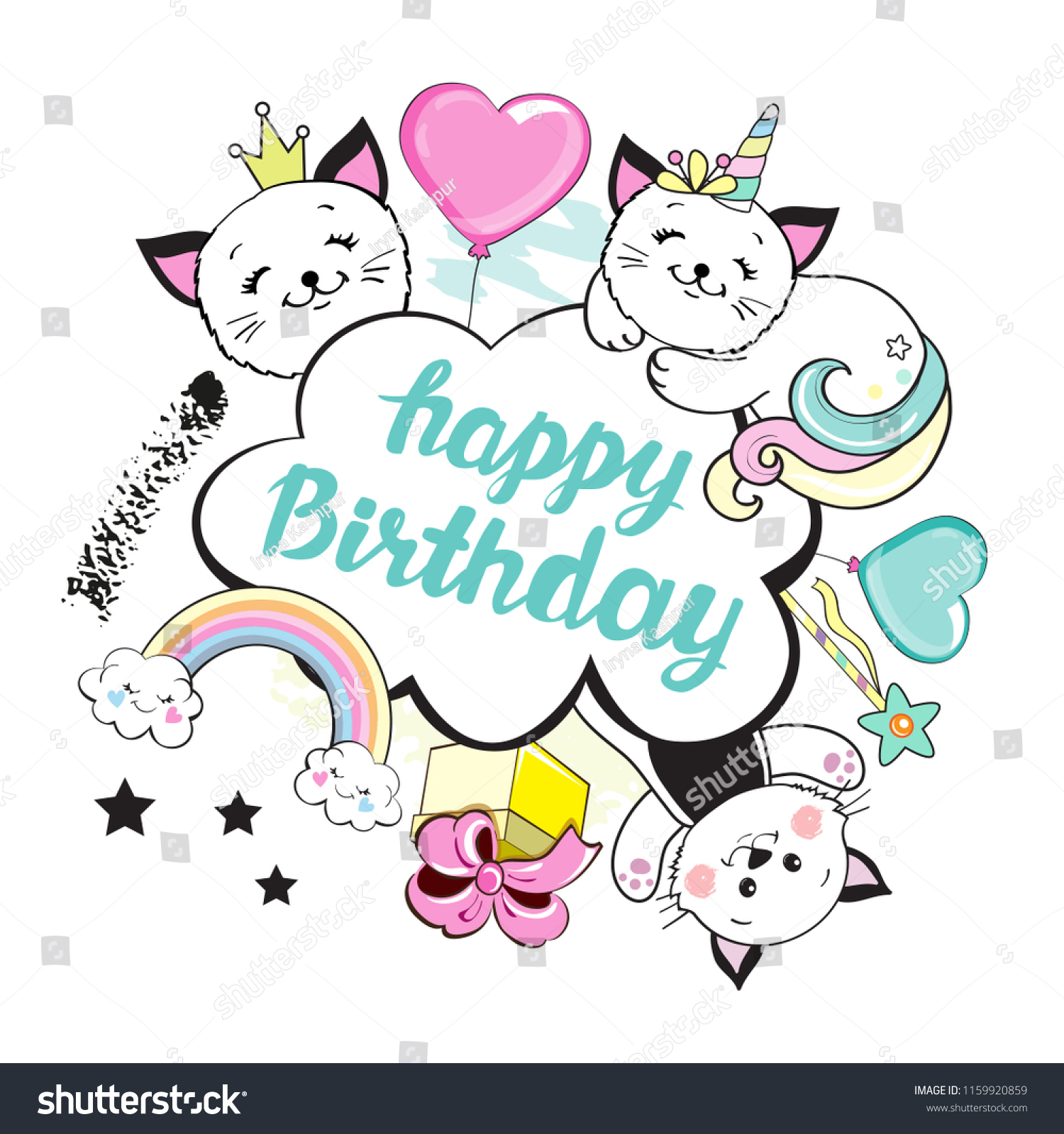 Happy Birthday Cat Riding Unicorn Cute Cat Unicorn Happy Birthday Card Stock Vector (Royalty Free) 1159920859  | Shutterstock