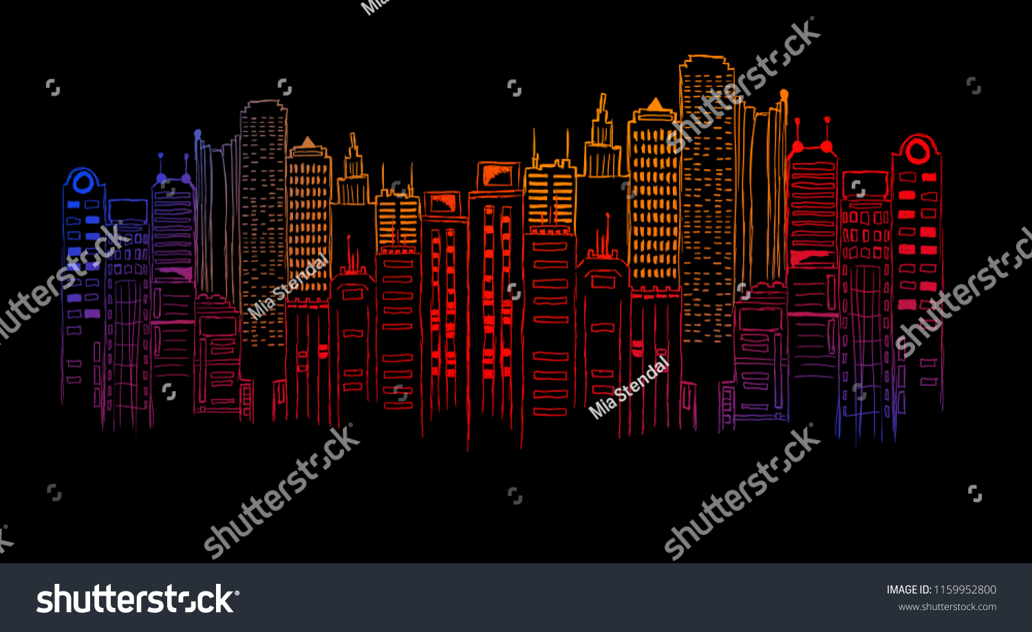 Night City Neon Light Drawing Stock Illustration 1159952800 | Shutterstock