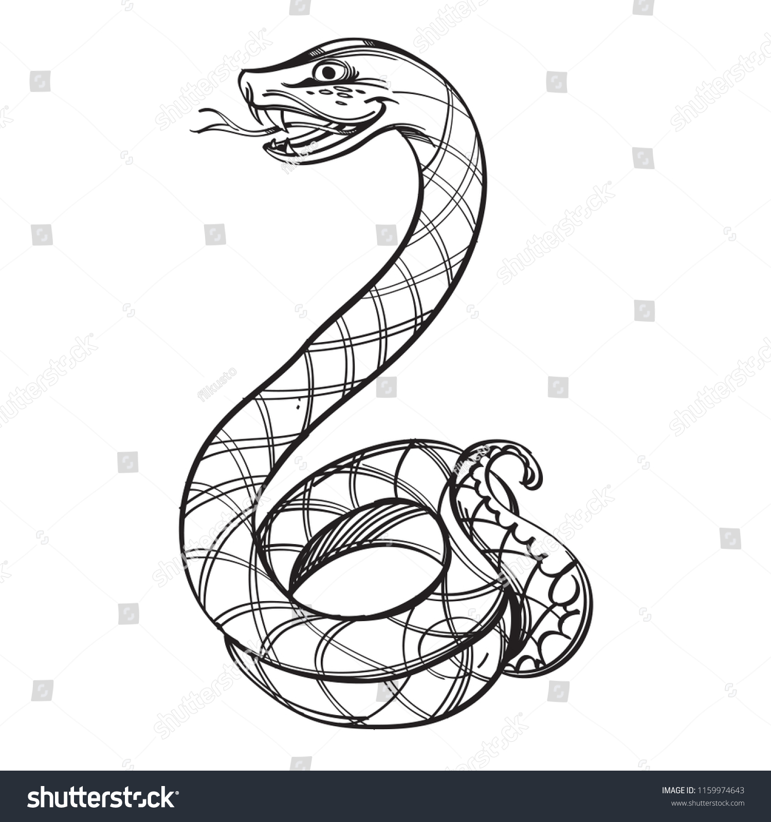 Cobra Illustration Coloring Template Tattoo Stock Vector (Royalty Free ...