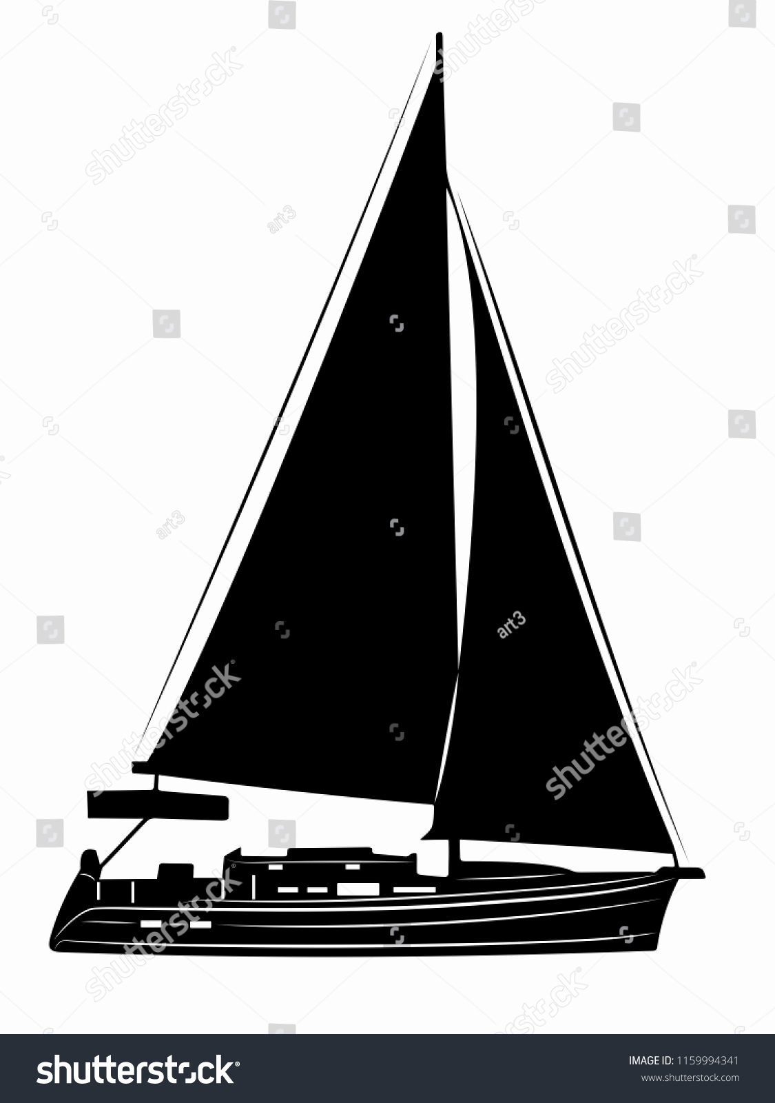 Isolated Illustration Yacht Black White Drawing Stock Vector (Royalty ...