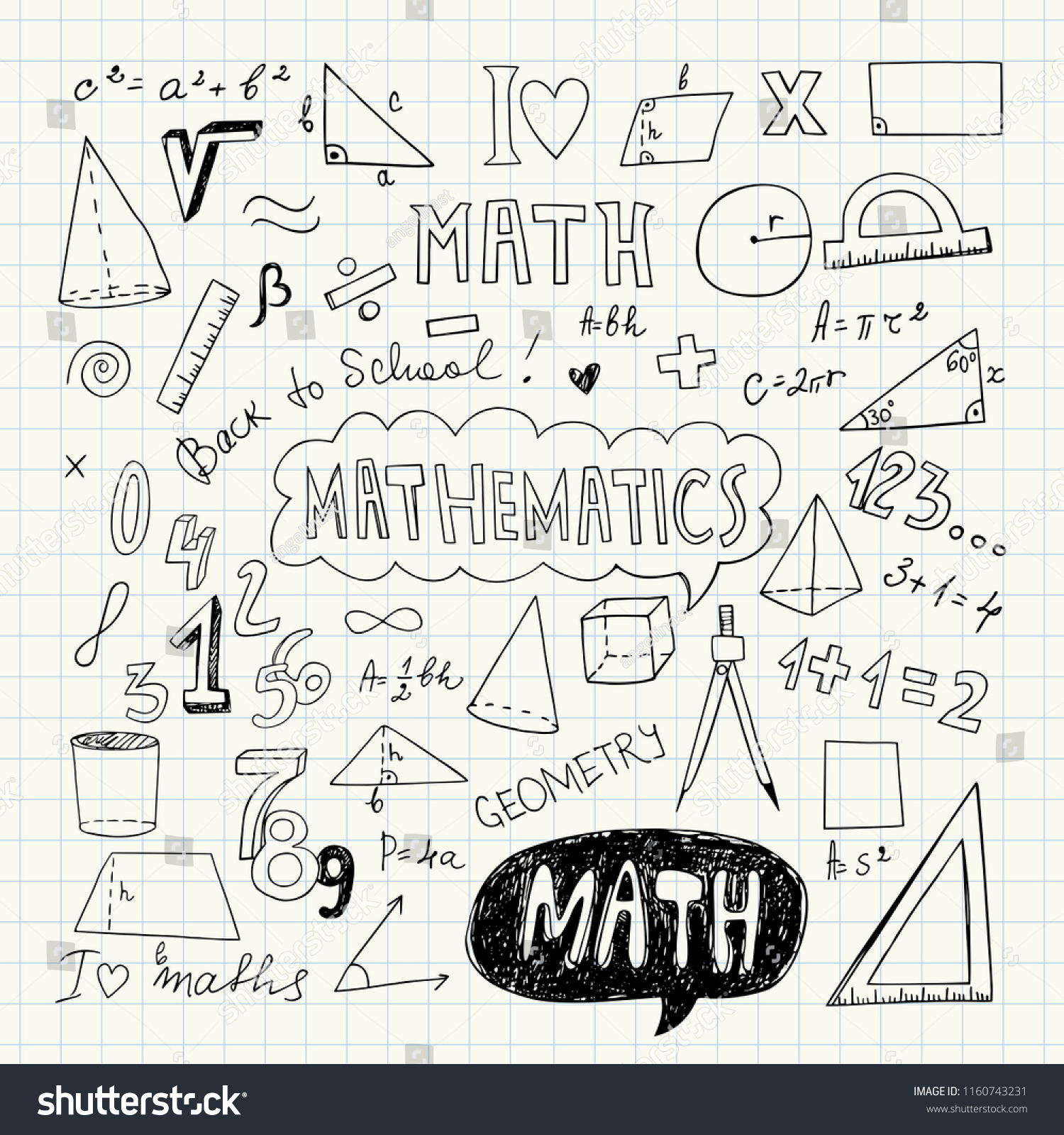 Hand Drawn Mathematical Doodle Handwriting Elements Stock Vector ...