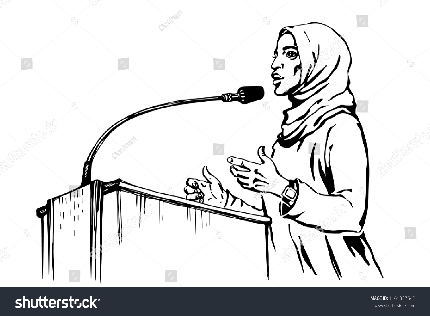 Sketching Arabian Woman Takes Speech Modern Stock Vector (Royalty Free ...