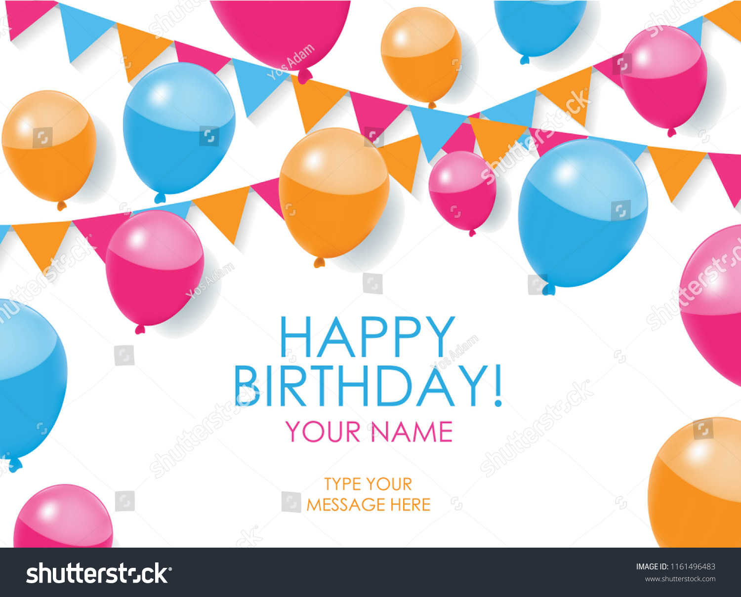 Happy Birthday Card Balloons Flags White Stock Vector (Royalty Free ...