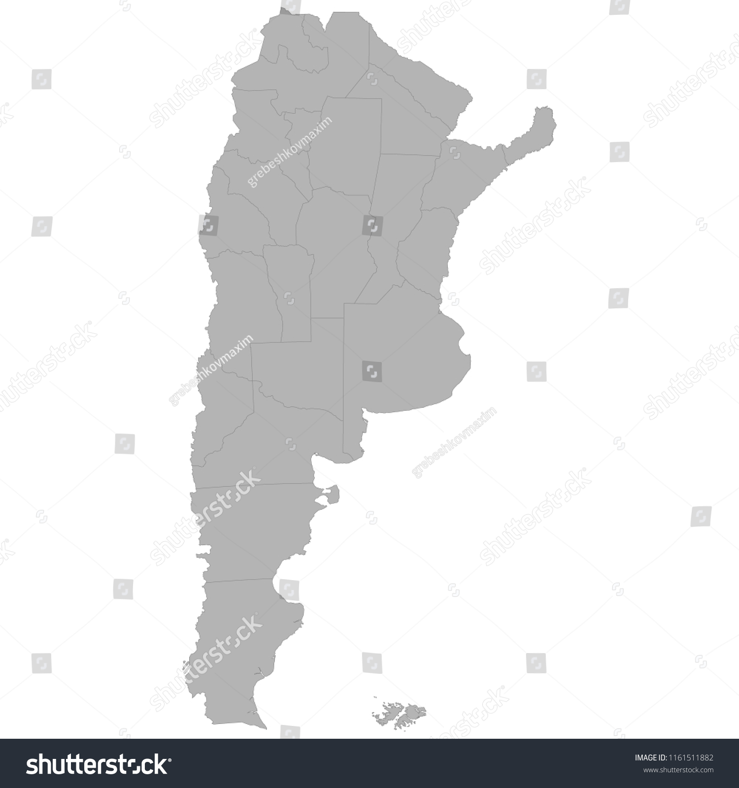 High Quality Map Argentina Borders Regions Stock Vector Royalty Free   Stock Vector High Quality Map Of Argentina With Borders Of The Regions On White Background 1161511882 