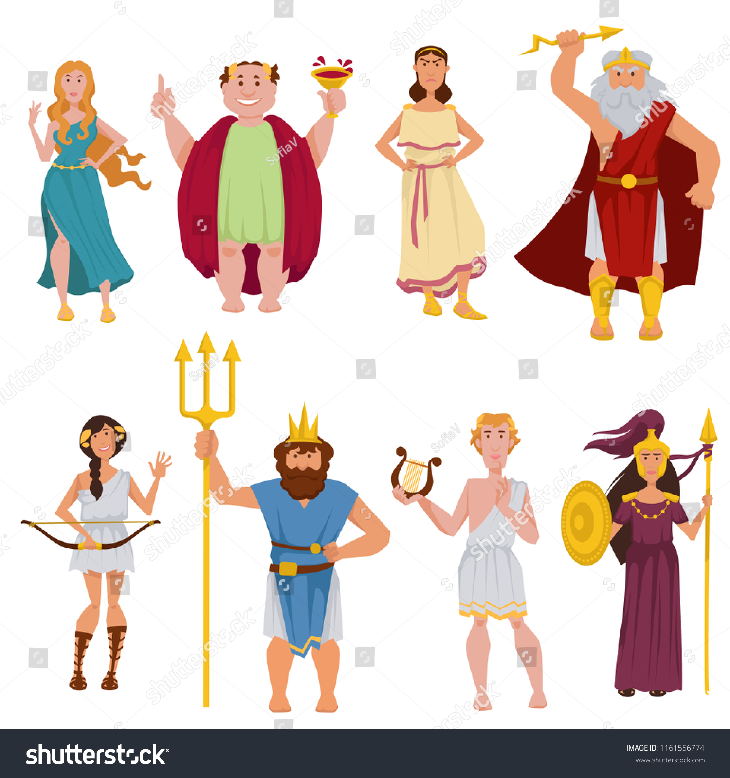 Vektor Stok Ancient Greek Gods Vector Cartoon Characters Tanpa Royalti 1161556774 Shutterstock 8986