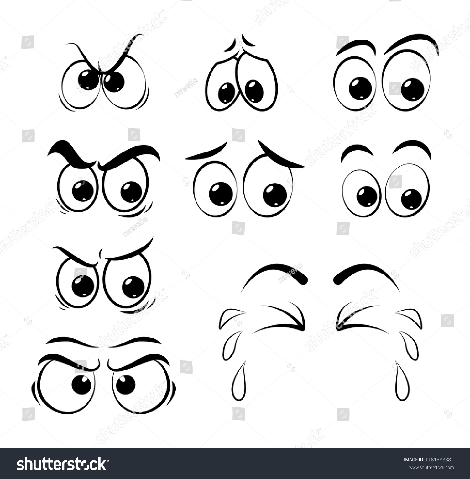 Cartoon Eyes Set Sad Angry Cry Stock Vector (Royalty Free) 1161883882 ...