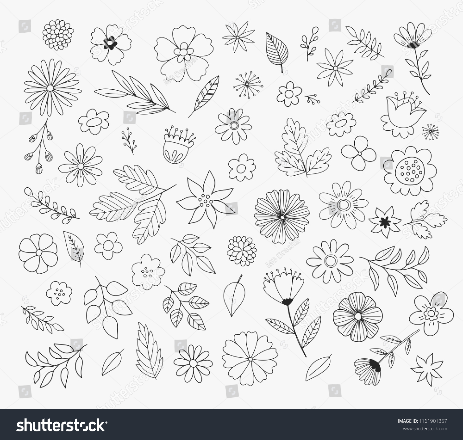 Hand Drawn Floral Design Elements Doodle Stock Vector (Royalty Free ...