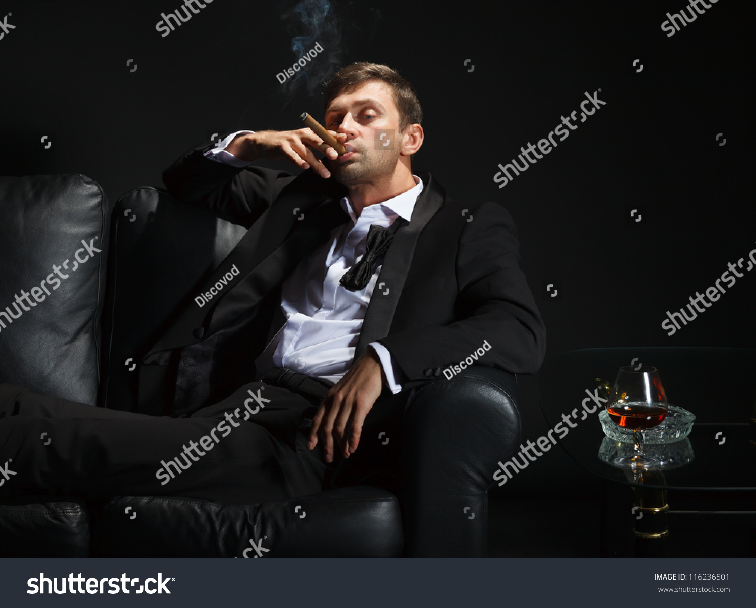 Macho Man Stylish Tuxedo Sitting Darkness Stock Photo 116236501 ...